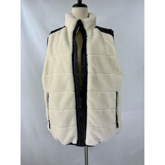 Rebecca Minkoff Reversible Puffer Vest Black Cream Faux Leather Sheepskin XXL - Picture 3 of 13